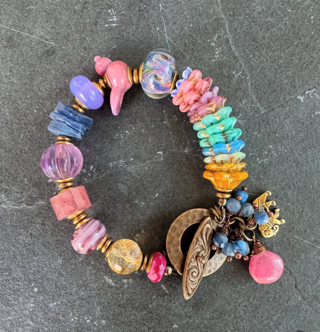 Czech glass, lampwork glass, African brass, bracelet
