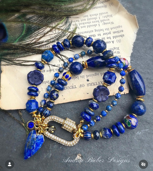 Lapis lazuli stone, czech glass, Cloisonné, bracelet