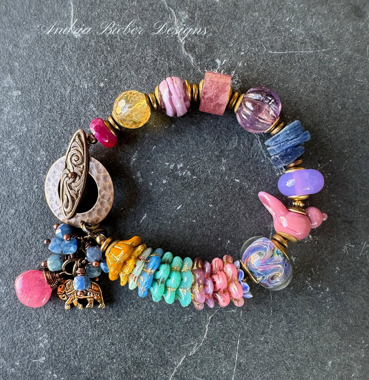 Czech glass, lampwork glass, African brass, bracelet