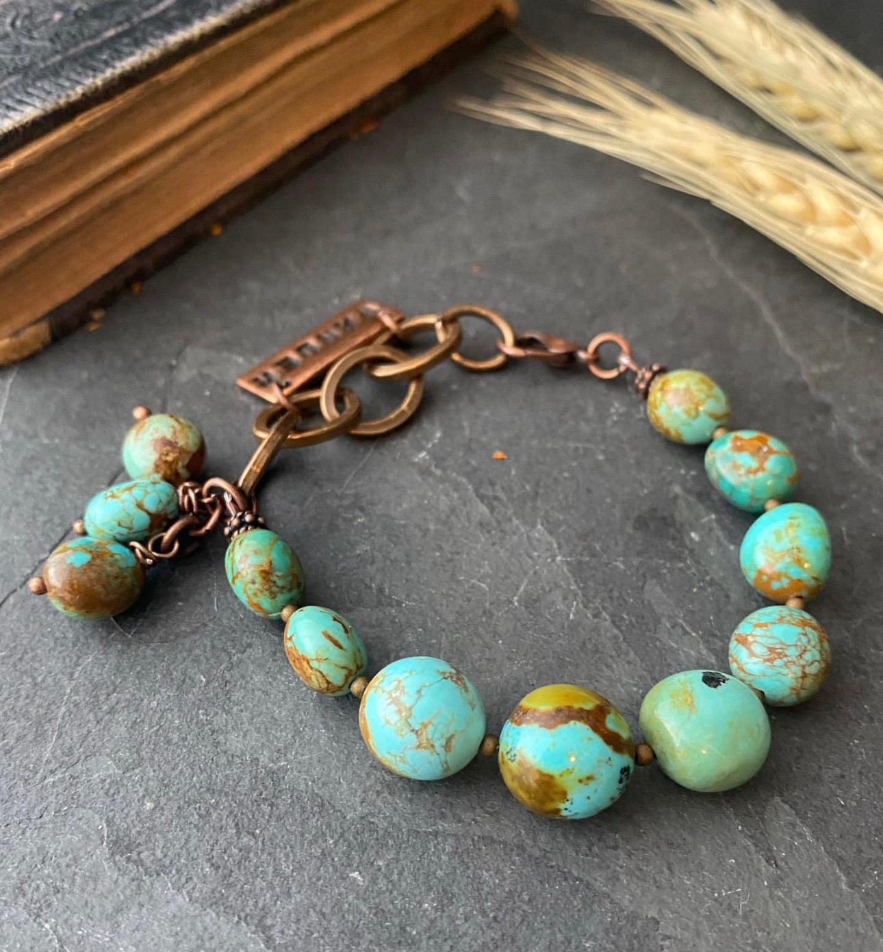 Turquoise, chain, wander charm, bracelet