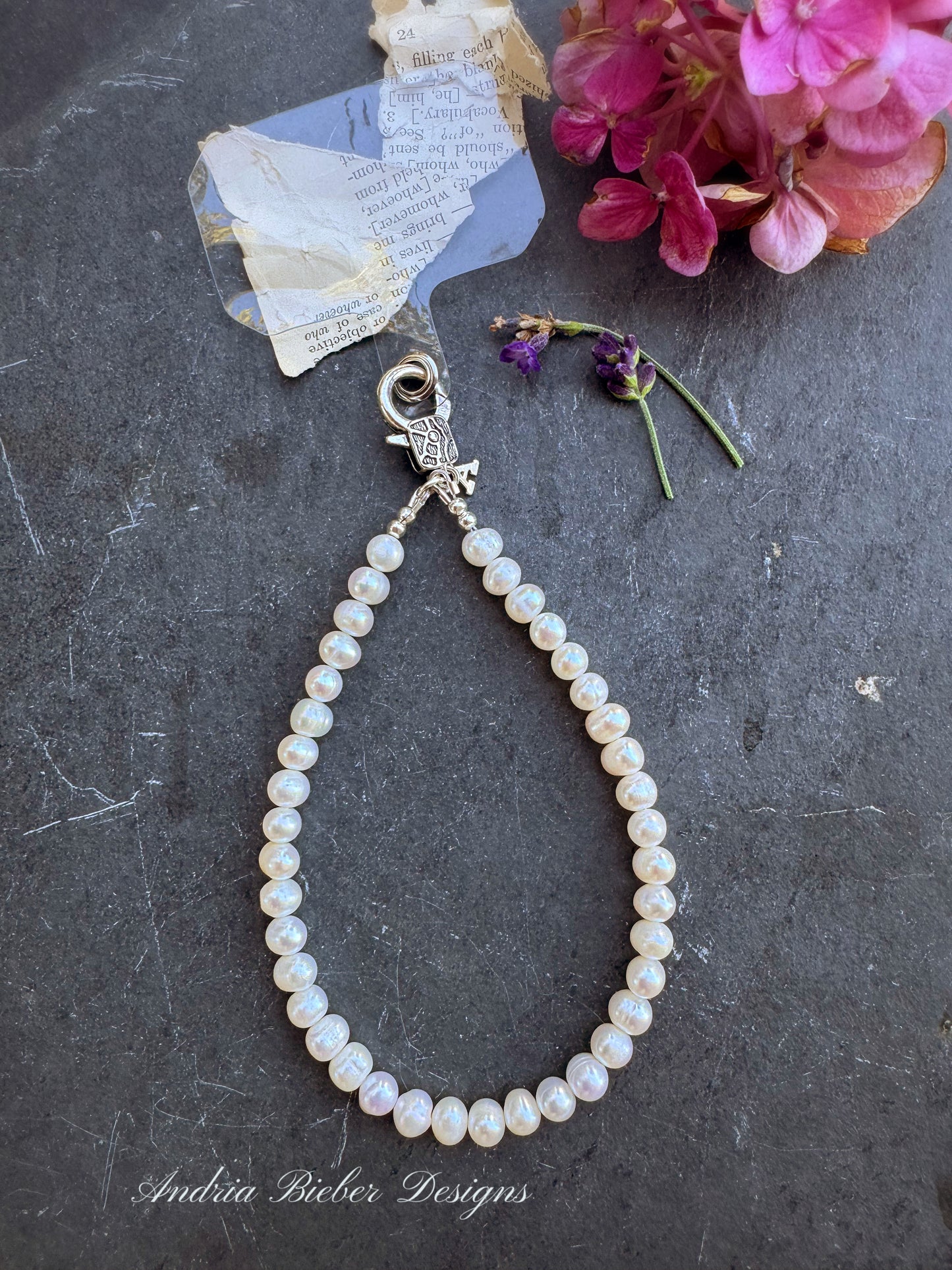 Real pearl Cell phone wristlet ready made