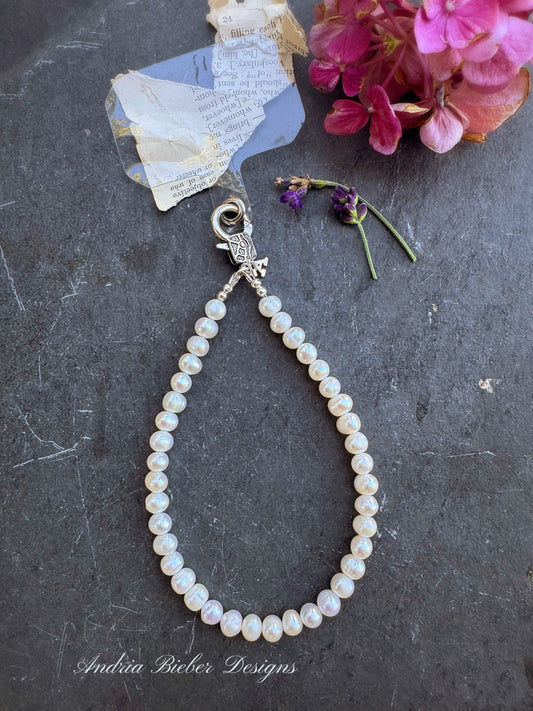 Real pearl Cell phone wristlet ready made