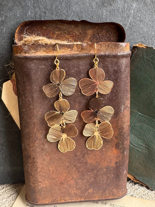 Gold leaf charm long lightweight earrings