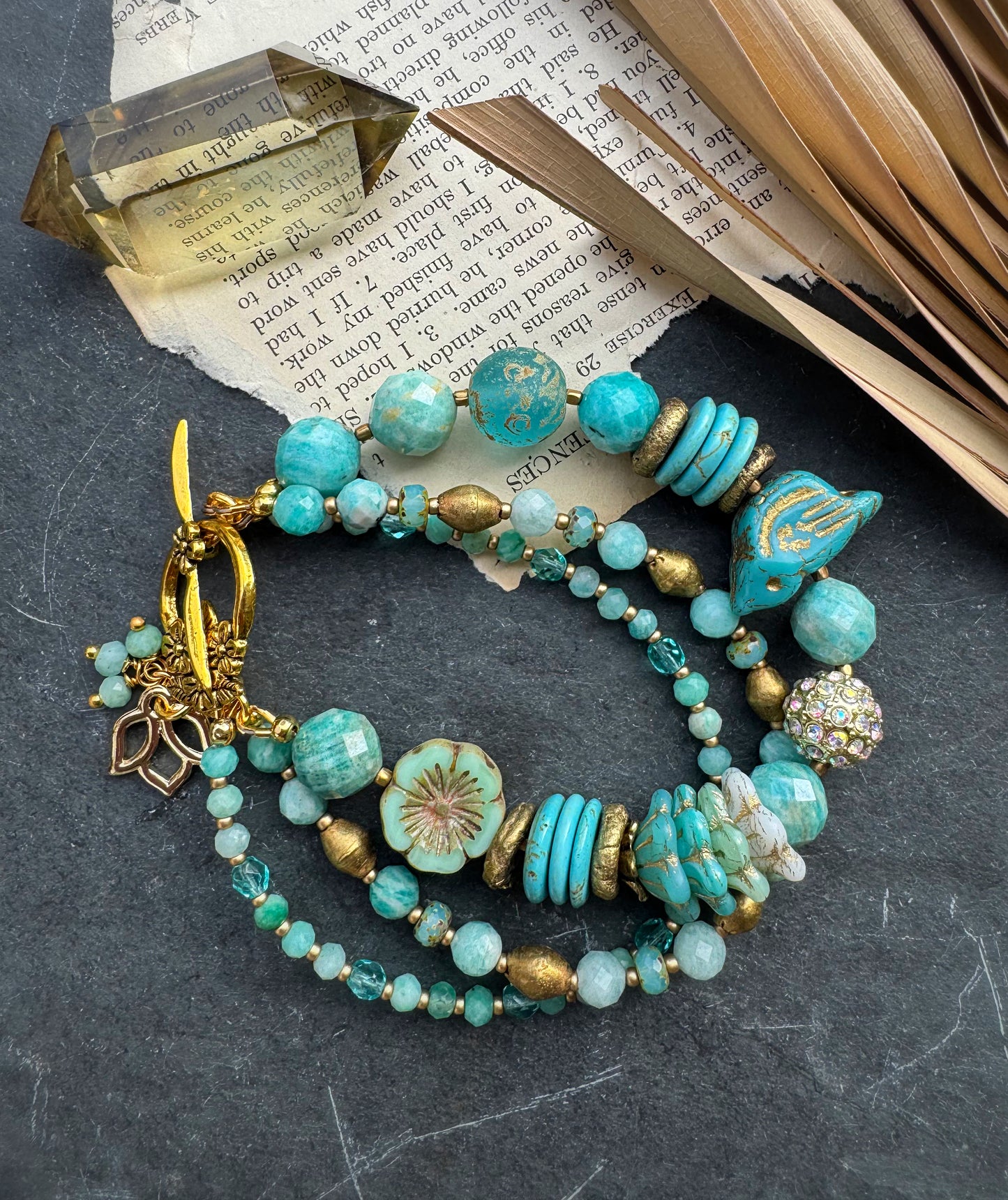 Amazonite, turquoise, Czech glass, African brass, bracelet