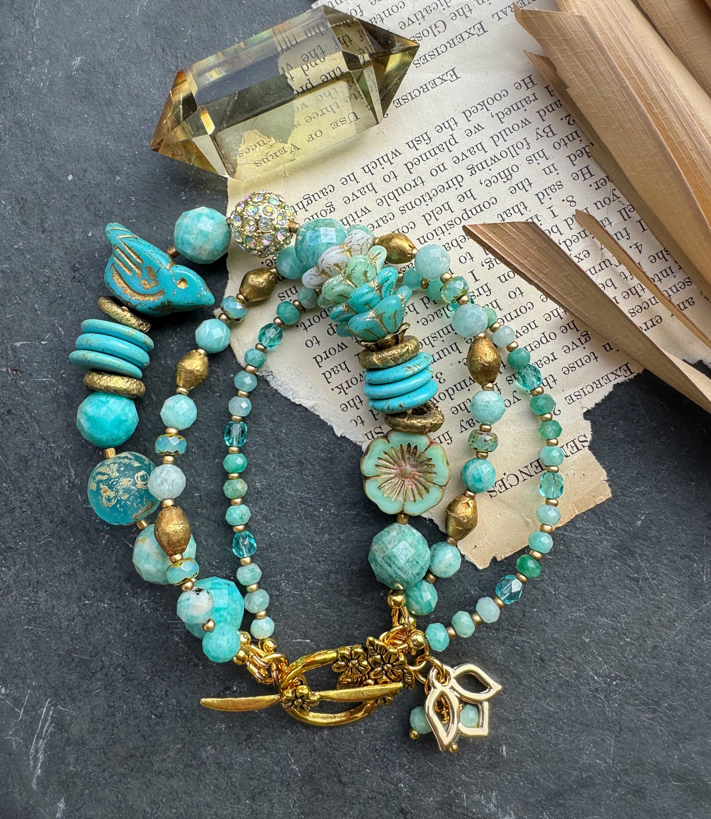 Amazonite, turquoise, Czech glass, African brass, bracelet