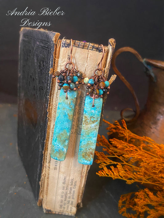 Turquoise Dolomite, Hubei Turquoise, copper metal earrings - Andria Bieber Designs 
