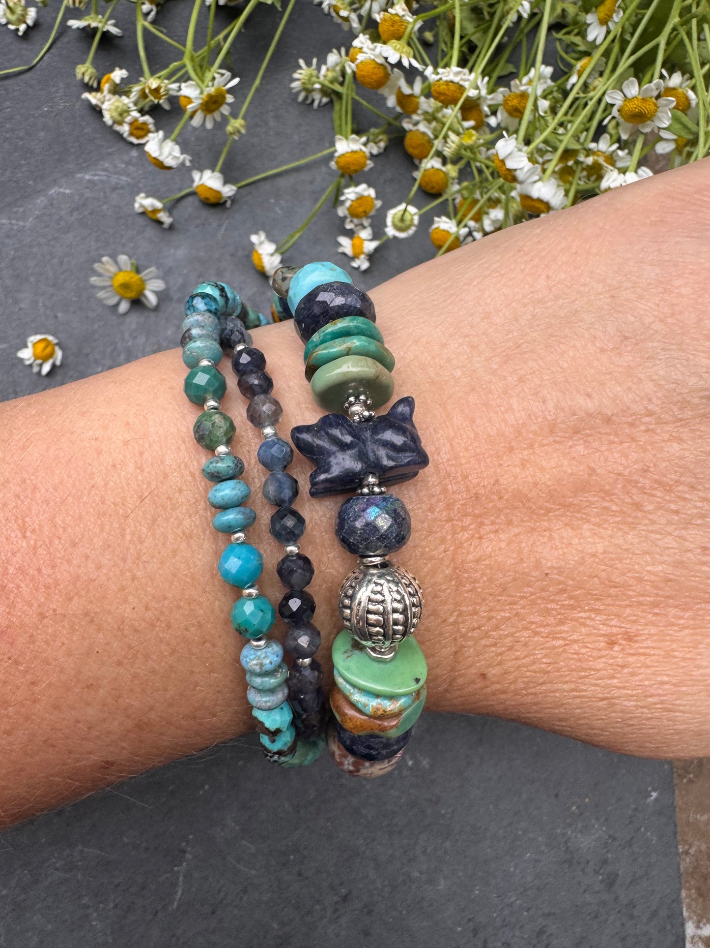 Turquoise, iolite, ceramic clasp, bracelet