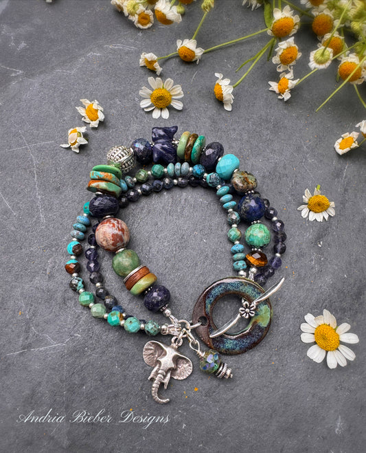Turquoise, iolite, ceramic clasp, bracelet