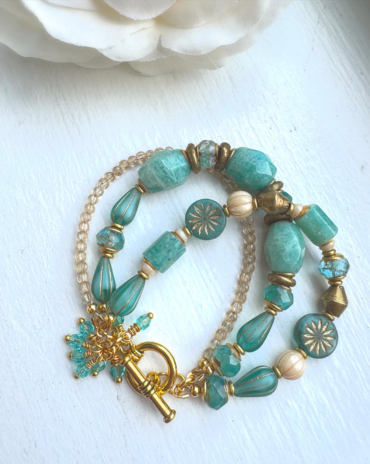 Amazonite, Czech glass, bracelet, KIT
