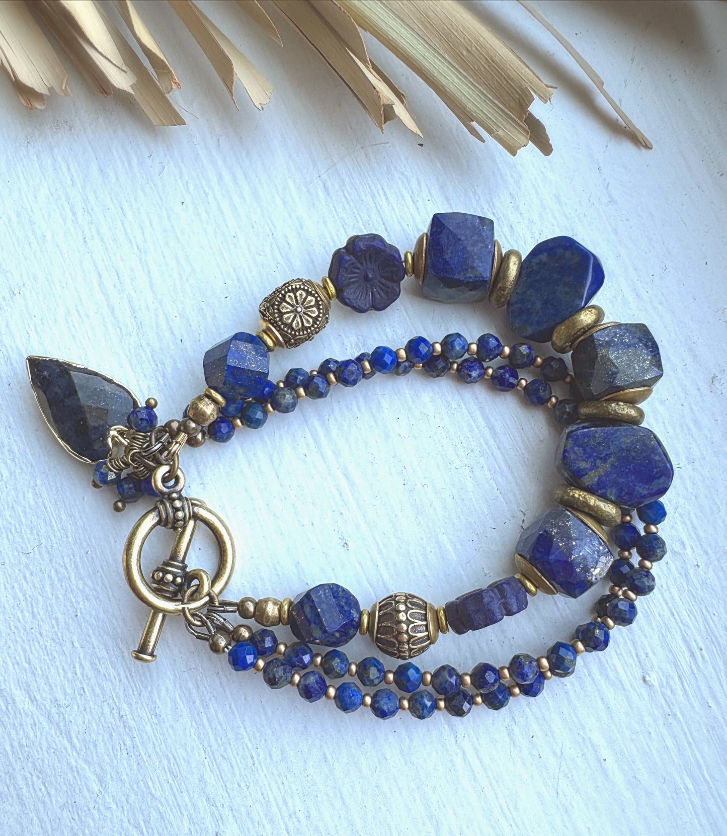Lapis lazuli stone, czech glass, african brass, bracelet , jewelry