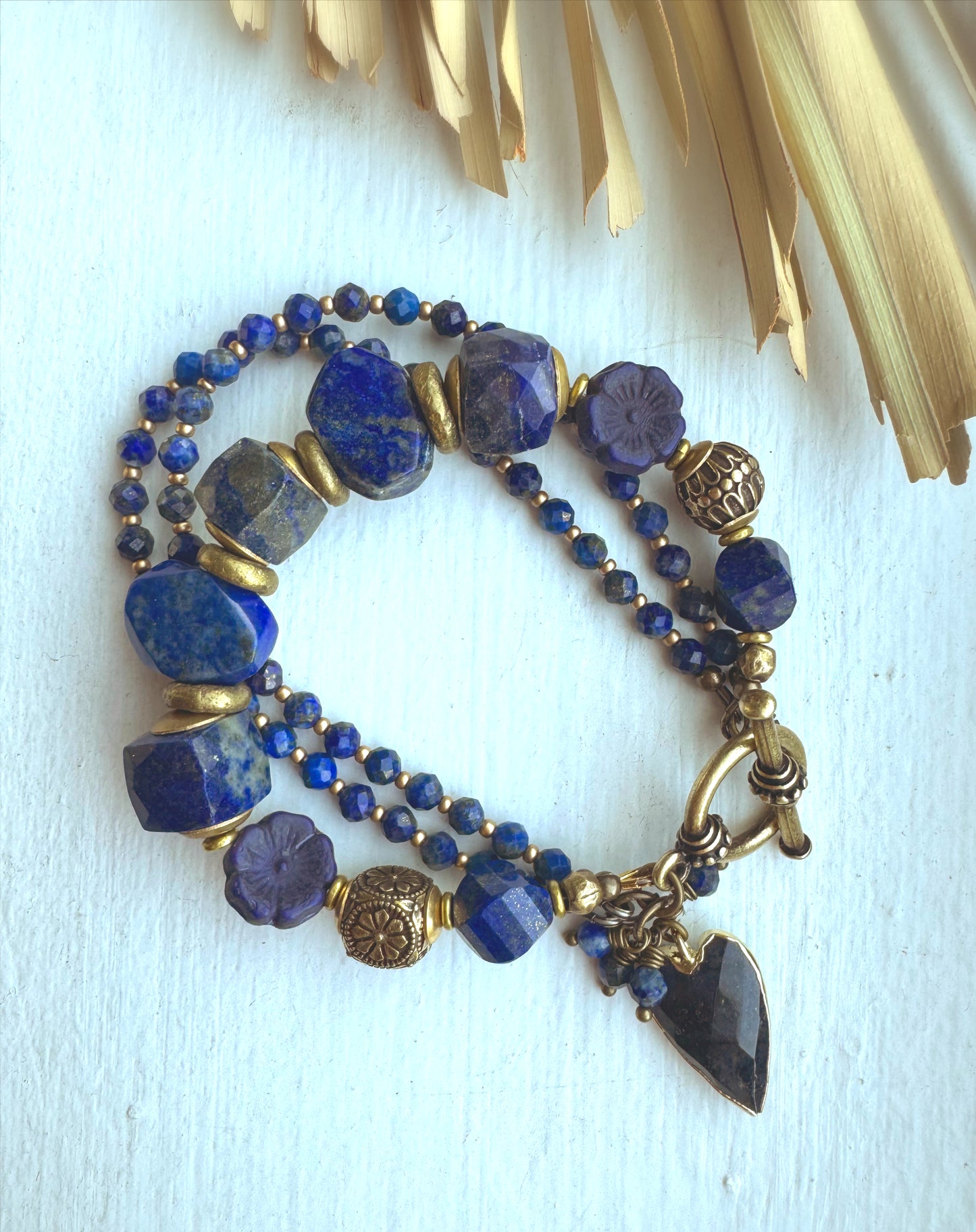 Lapis lazuli stone, czech glass, african brass, bracelet , jewelry