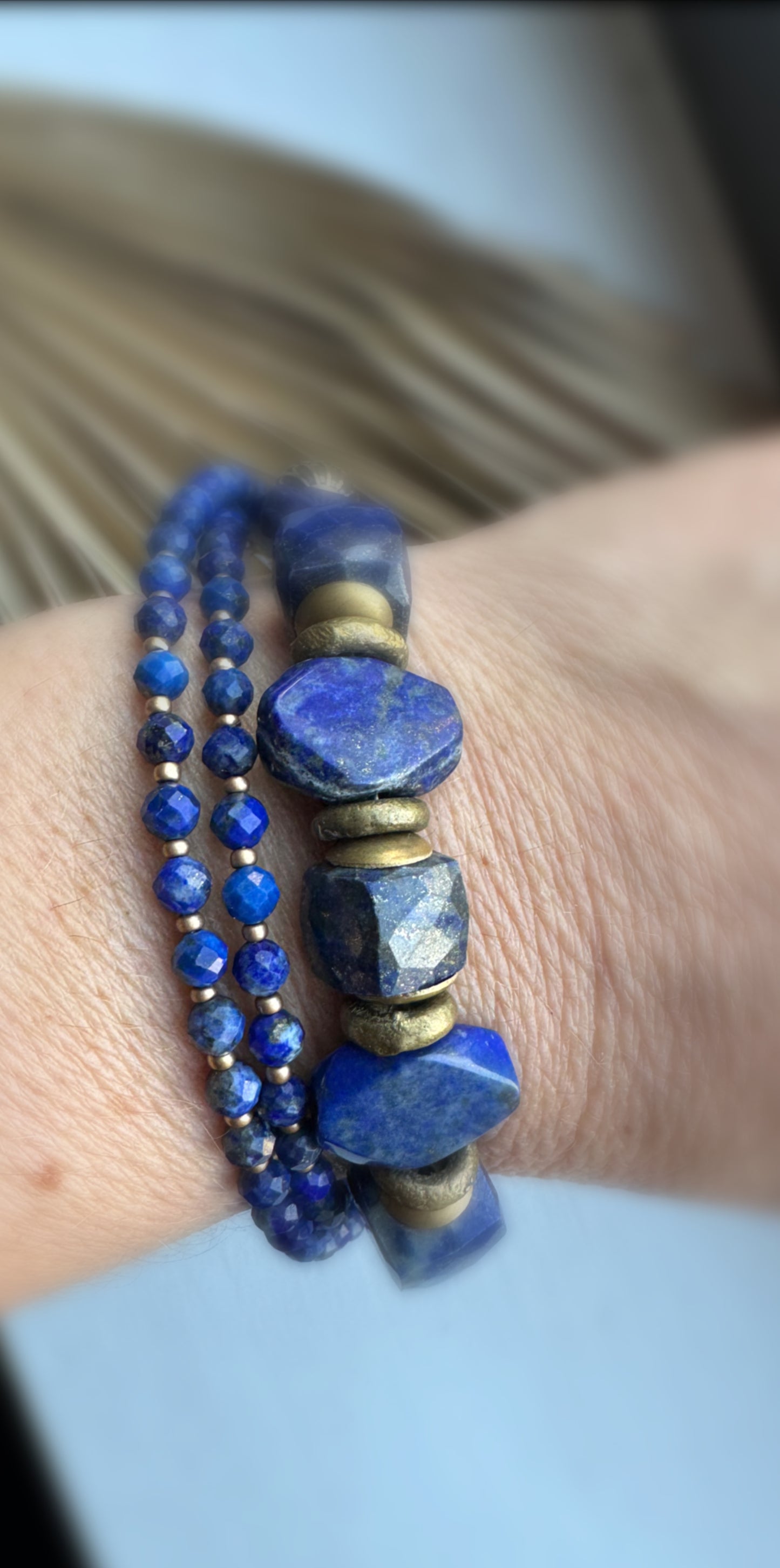 Lapis lazuli stone, czech glass, african brass, bracelet , jewelry