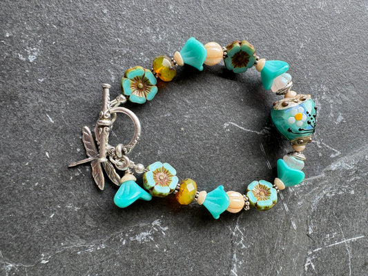 Lampwork glass, czech glass and silver metal, bracelet