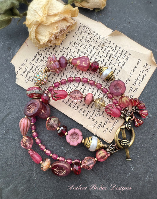 Pearl, African brass, czech glass, bracelet