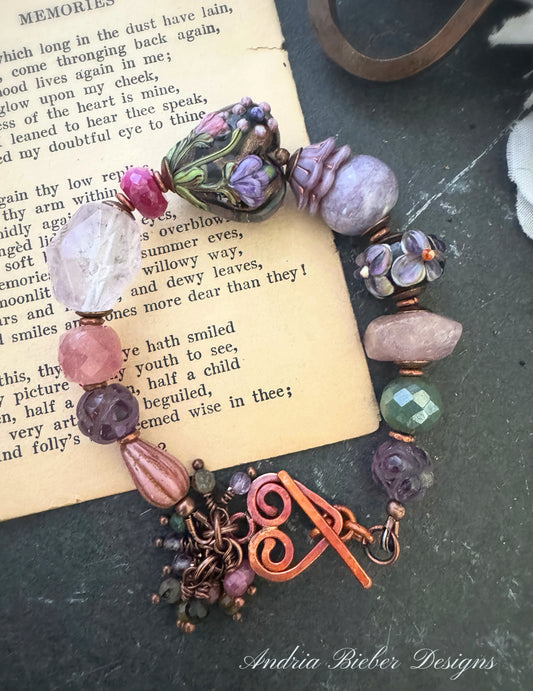 MTO. Amethyst stone, Madagascar rose quartz, lampwork glass, green jade,czech glass, bracelet
