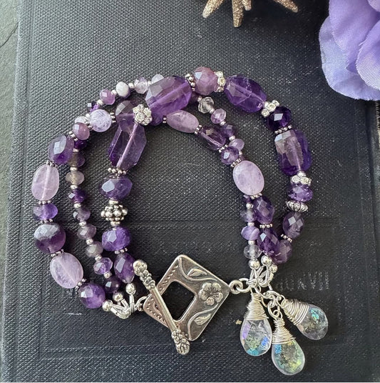 Amethyst, gemstone and silver metal, bracelet, jewelry