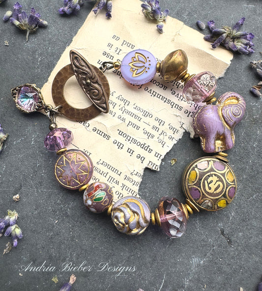 Czech glass,African brass, cloisonné, Indonesian bead, bracelet