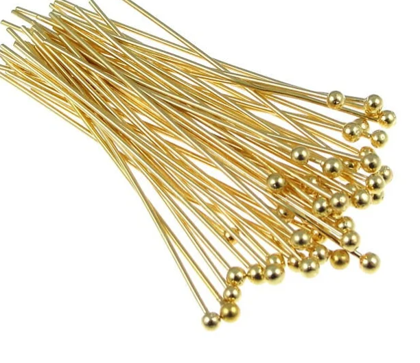 Gold Plated Brass 2 inch, 24g Ball headpins with a 2mm Ball - 24 per box. Beadalon brand.