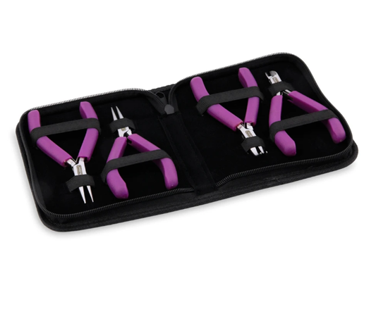 Designer Series Pliers Kit, Purple Vinyl-Free Grips, Chain Nose, Bent Chain Nose, Round Nose, Semi-Flush Cutter, 4 pc with Zip Pouch