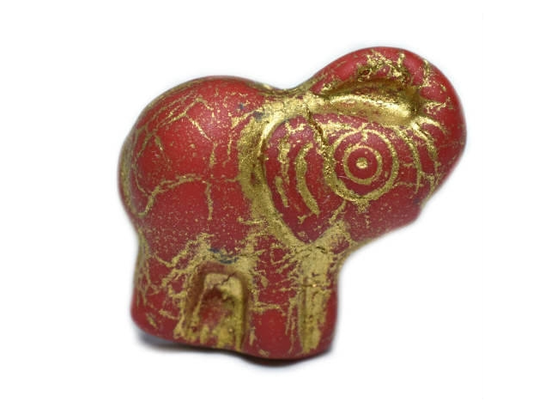 20x23mm Elephant Scarlet Red with a Gold Wash
