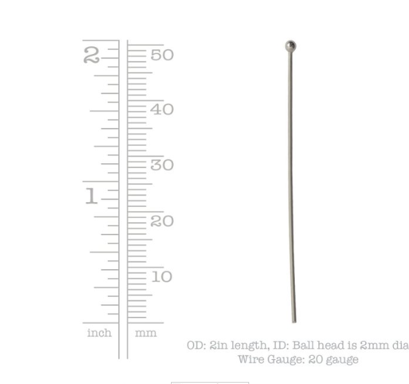 Ball Head Pin- 20g Antique Copper- 2 inch- NUNN design- 50 per bag