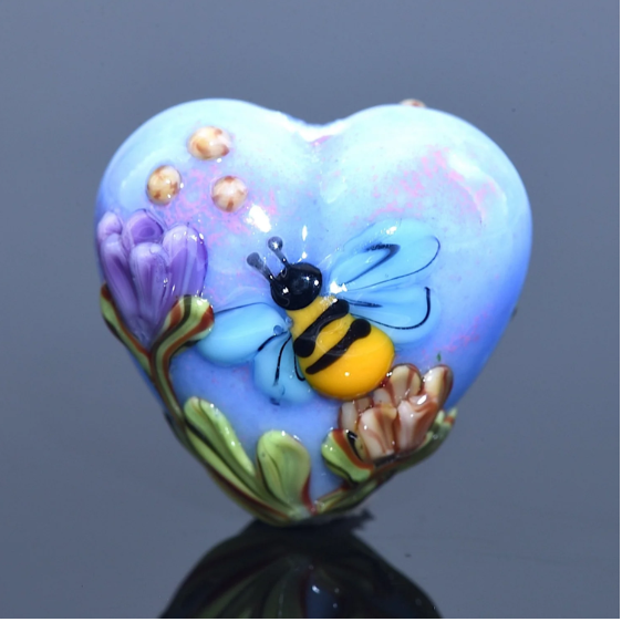 Heart lampwork bead-Bumble Bee Dreams Heart