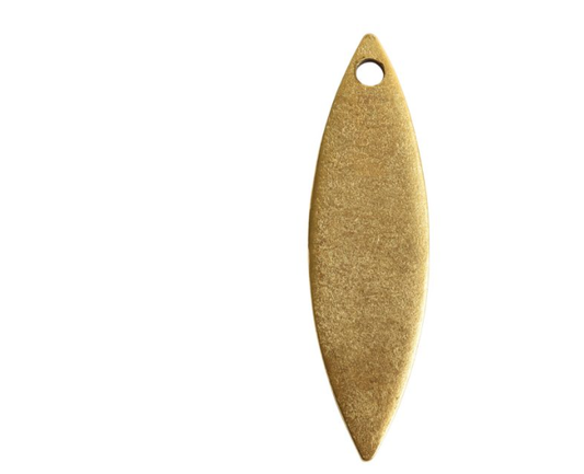 Flat Tag Pendant, Navette 9x30.5mm, Antiqued Gold, by Nunn Design