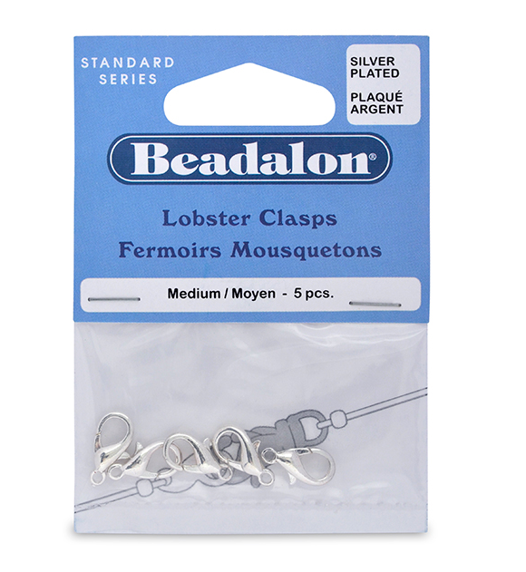 Lobster Clasps, Medium, Silver Plated, 5 pc