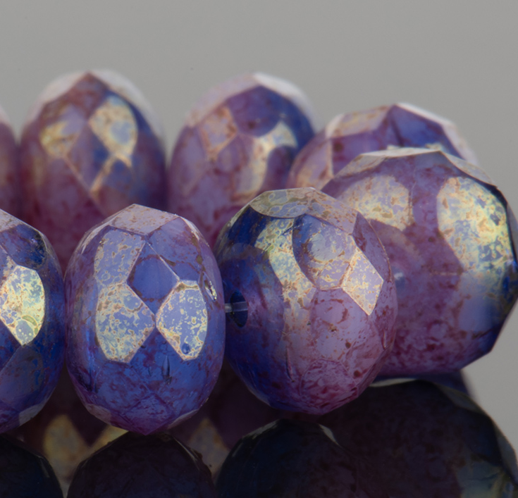 Rondelle (9x6mm) Lilac and Sapphire Blue Opaline Mix with Purple Marbled Luster