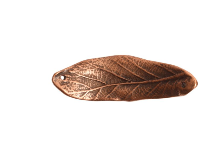 Antique Copper Leaf Link - Double Hole Large Leaf Bracelet Link -