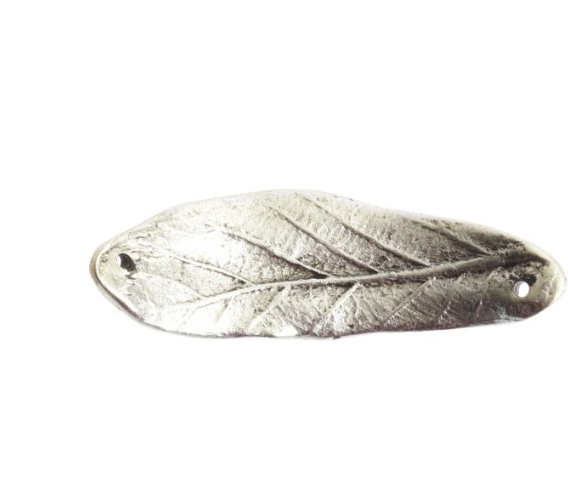 Antique Silver Leaf Link - Double Hole Large Leaf Bracelet Link -