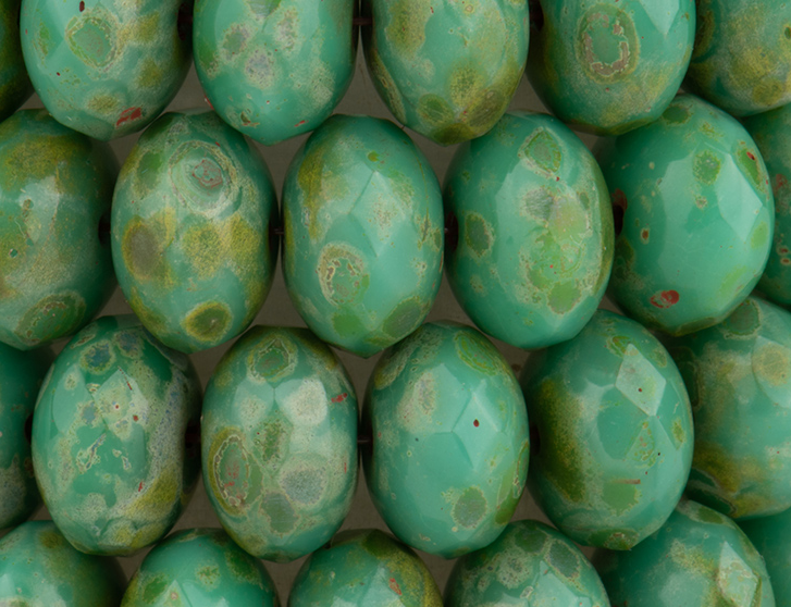 Rondelle (9x6mm) Green Turquoise Opaque with Fullcoat Picasso Finish
