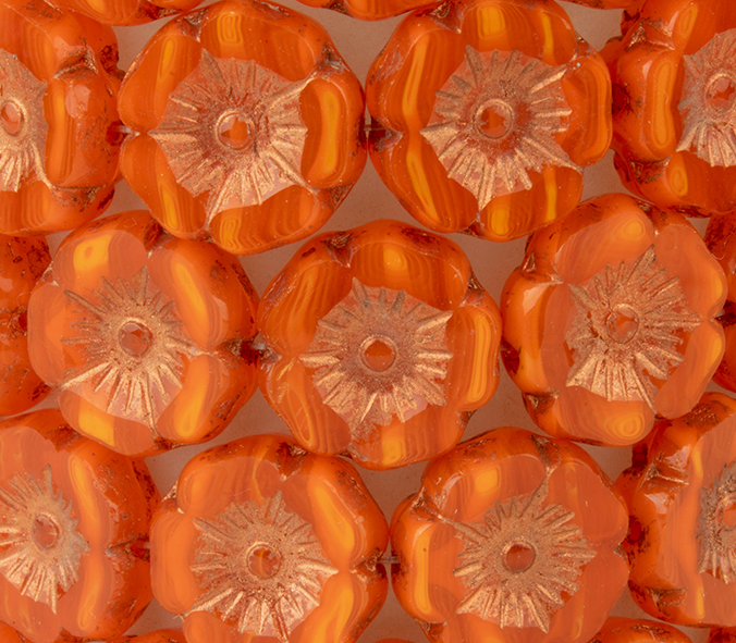Hibiscus Flower (12mm) Orange Opaline Mix with Copper Wash