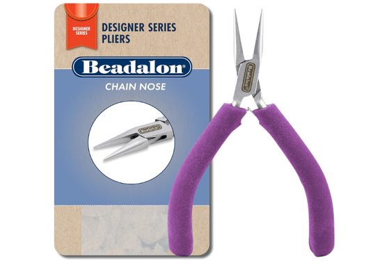 Designer Series Chain Nose Pliers, Purple Vinyl-Free Grips, Stainless Steel