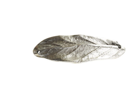 Antique Silver Leaf Link - Double Hole Large Leaf Bracelet Link -