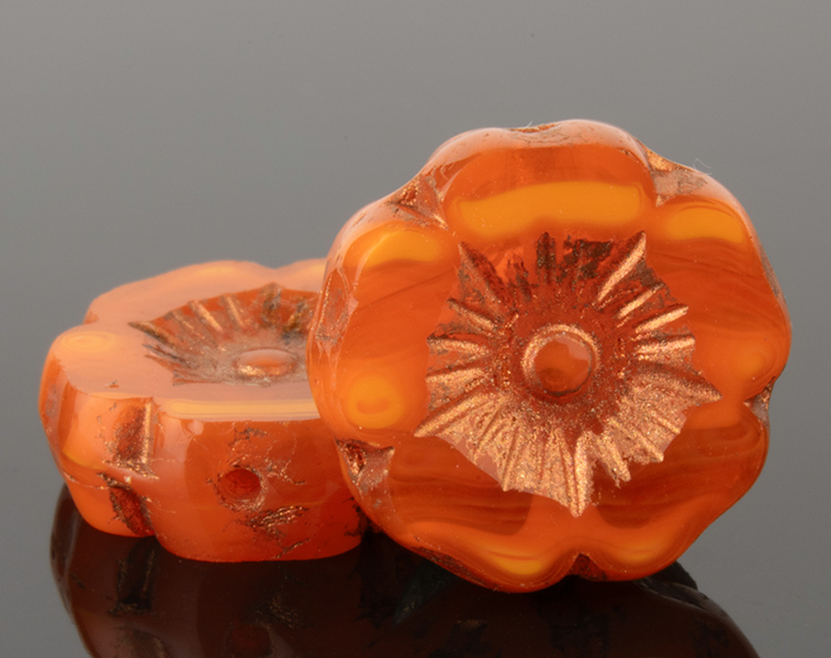 Hibiscus Flower (12mm) Orange Opaline Mix with Copper Wash