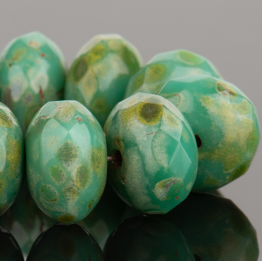 Rondelle (9x6mm) Green Turquoise Opaque with Fullcoat Picasso Finish