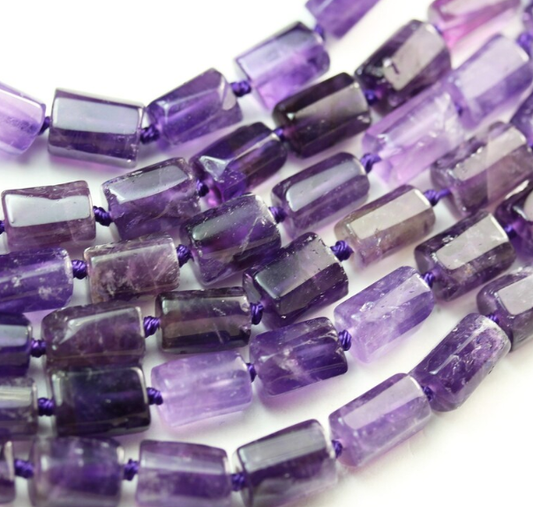 Natural Stone Purple Amethyst Faceted Tube Beads