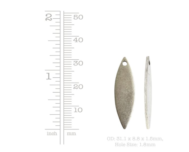 Flat Tag Pendant, Navette 9x30.5mm, Antiqued Silver, by Nunn Design