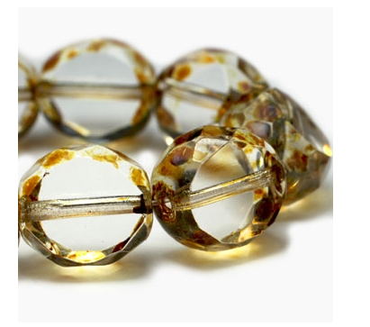 12mm Dual Faceted Round Transparent Glass with Picasso Finish