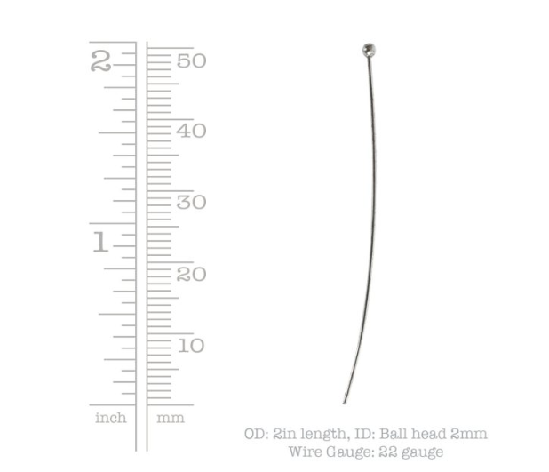 Ball Head Pin- 22g- Sterling Silver Plate- 2 inch- NUNN design- 50 per bag