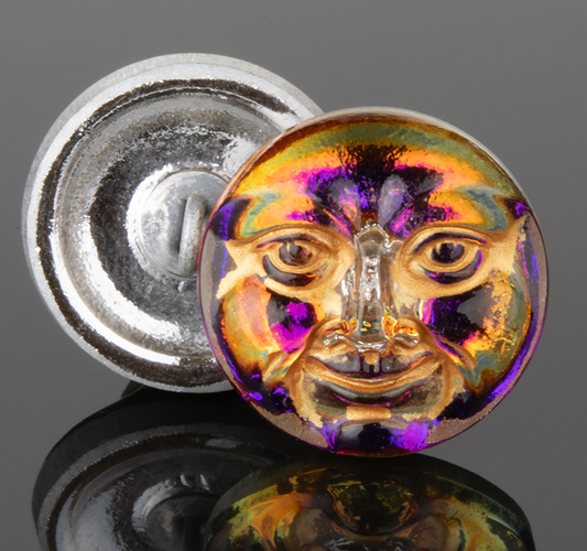 Moon Face Purple Orange Iridescent with Gold wash-17mm