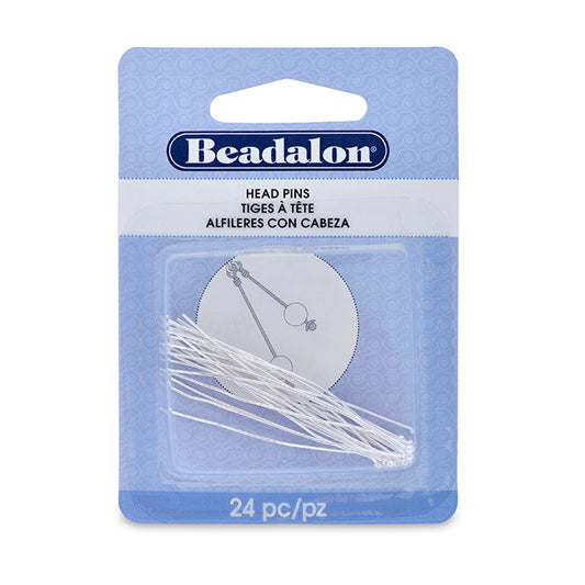 Silver Plated Brass 2 inch, 22g Ball headpins with a 2mm Ball. 25 qty. Beadalon brand