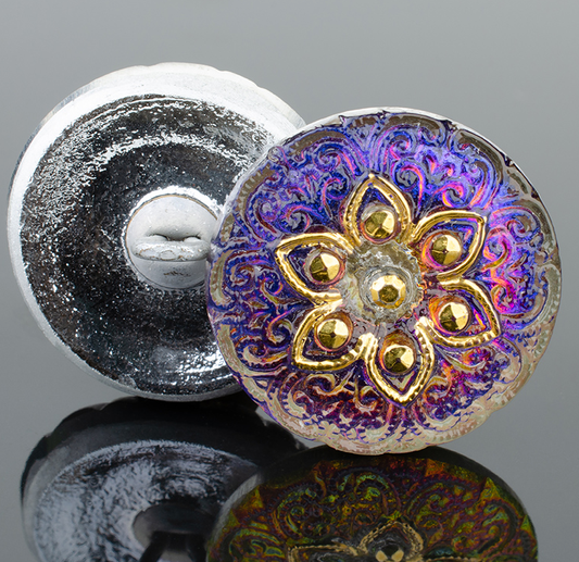 Round Lacy Star Blue Purple Iridescent with Gold Paint- 18mm