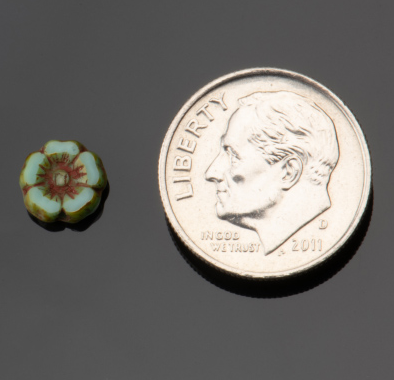 Hibiscus Flower (7mm) Turquoise Silk (Vaseline) with Picasso Finish