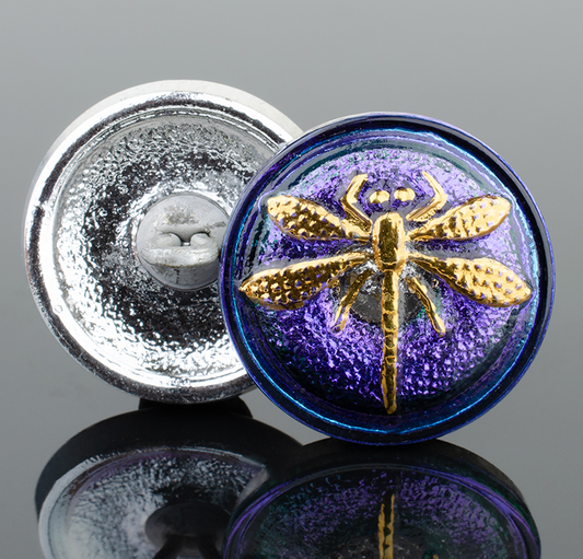 Round Dragonfly Electric Tanzanite Purple and Blue Iridescent with Gold Paint- 18mm