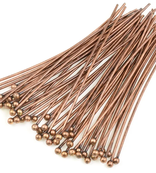 Copper Plated Brass 2 inch, 22g Ball headpins with a 2mm Ball - 100 per bag