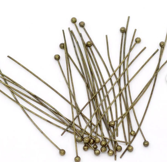 Bronze Plated Brass 2 inch, 24g Ball headpins with a 2mm Ball - 100 per bag