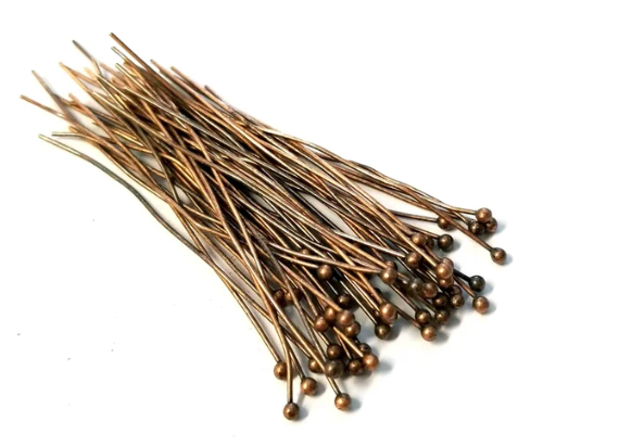 Copper Plated Brass 2 inch, 24g Ball headpins with a 2mm Ball - 100 per bag