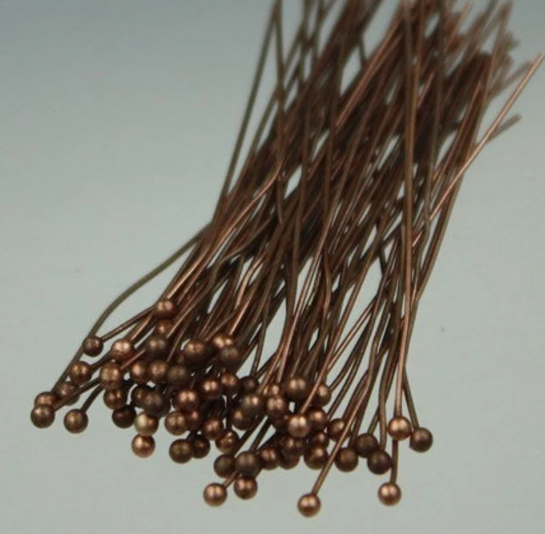 Copper Plated Brass 2 inch, 24g Ball headpins with a 2mm Ball - 100 per bag